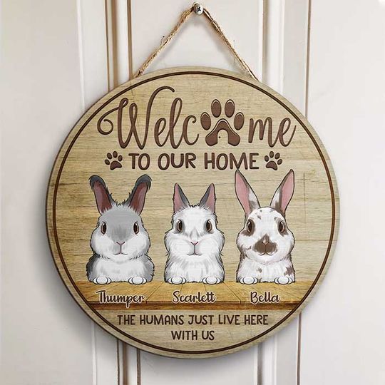 Welcome To The Rabbit Home Personalized House Warming Gift Pets Owner Custom Door Sign