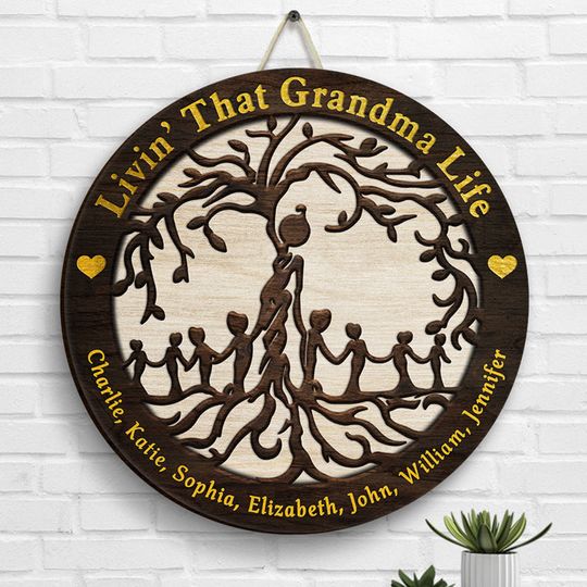 Livin' That Grandma Life Personalized House Warming Gift Grandma Grandpa Custom Door Sign