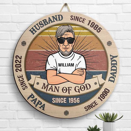 Man Of God Grandpa Personalized Gift Dad Grandpa Father's Day Gift Custom Door Sign