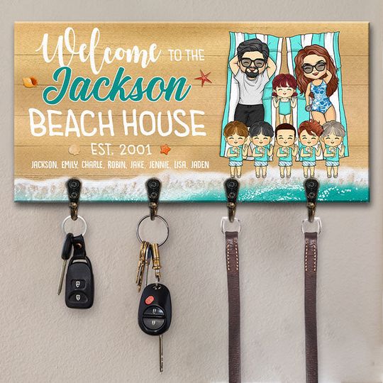 Welcome To The Family Beach House Couples Husband Wife Anniversary Custom Gift Personalized Key Holder