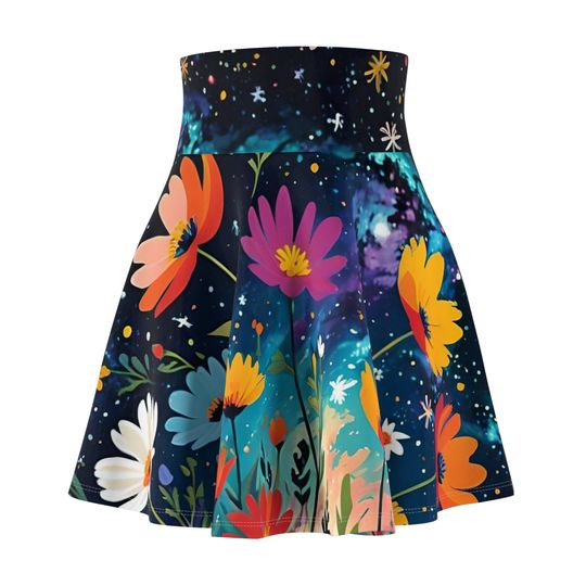 Galaxy Floral Skater Skirt, Women's Skater Skirt