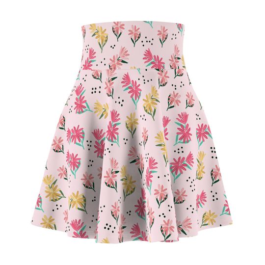 Michelle Floral Cute Flowers on Pink Skater Skirt, Women's Skater Skirt