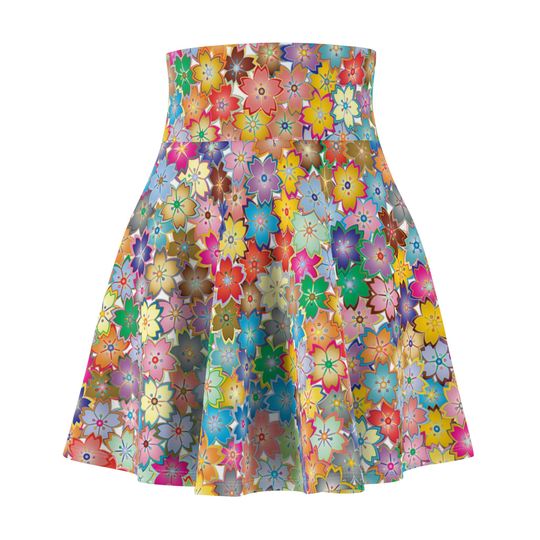 Colorful Flowers Skater Skirt, Women's Skater Skirt