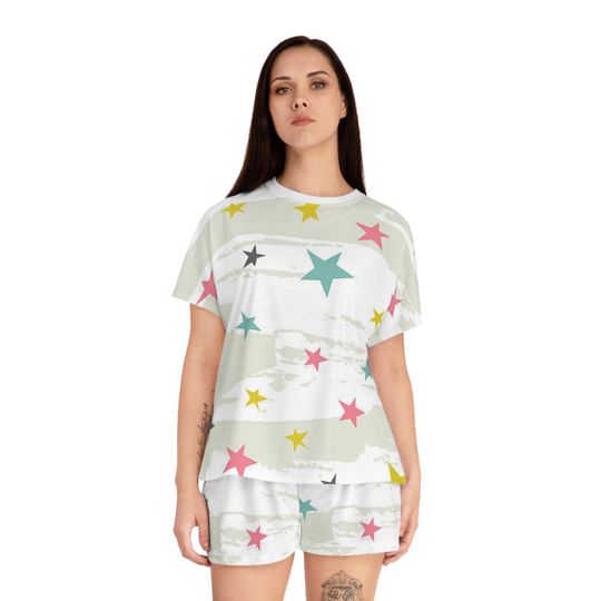 Colorful Stars Pajamas Set, Women Sleepwear