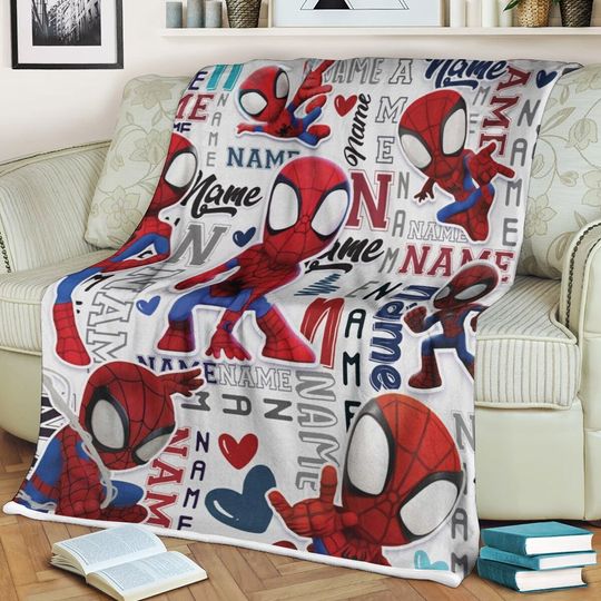 Personalized Spider Blanket, Superhero Movie Fleece Blanket