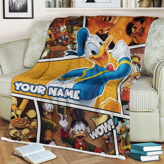 Personalized Duck Comic Blue Blanket, Duck Movie Fleece Blanket