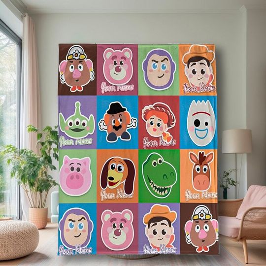 Personalized Cute Face Toy Movie Blanket, Character Fleece Blanket