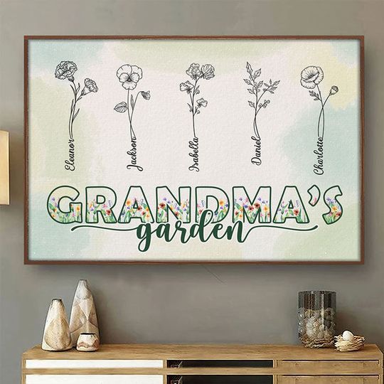 Grandma's Charming Garden Personalized Grandmother Family Christmas Gift Custom Poster