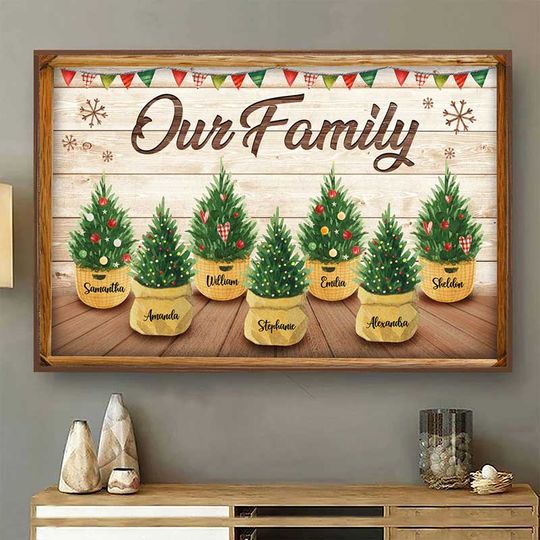 All Hearts Come Home For Christmas Family Xmas Tree Custom Name Personalized Poster