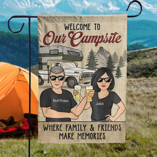 Welcome To Our Campsite Vintage - Personalized Flag - Gift For Camping Lovers