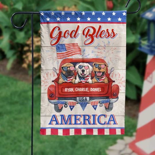 God Bless America - 4th Of July Decoration - Personalized Dog Flag