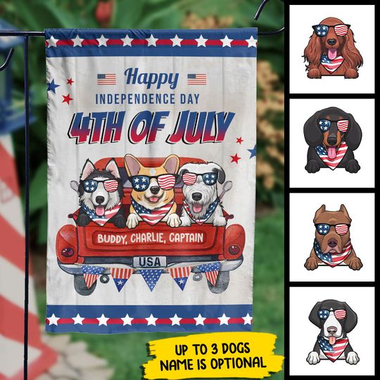 Happy Independence Day - 4th Of July Decoration - Personalized Dog Flag