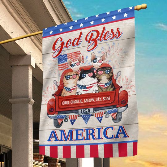 God Bless America - 4th Of July Decoration - Personalized Cat Flag