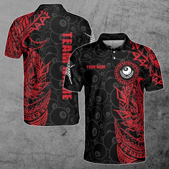 Red Black Tribal Customize Name Billiard Team Polo Shirt