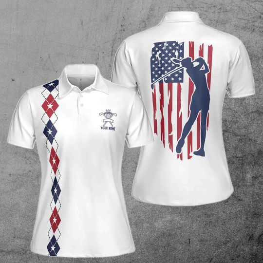 Custom American Flag Golf Pattern Argyle Women Polo Shirt