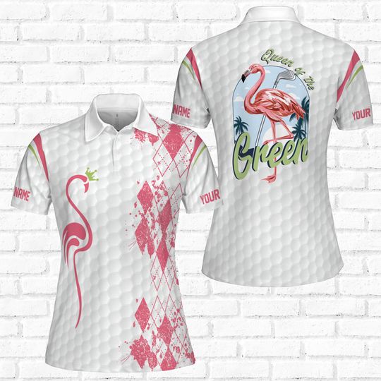 Custom Queen Of The Green Flamingo Women Polo Shirt