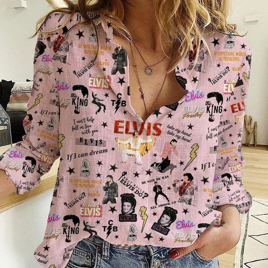 Elvis Presley Linen Shirt, Elvis Presley Linen Blouse, Elvis Women Blouses