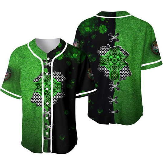 Irish Celtic Cross Shamrocks Clovers Saint Patrick's Day Baseball Jersey Shirt