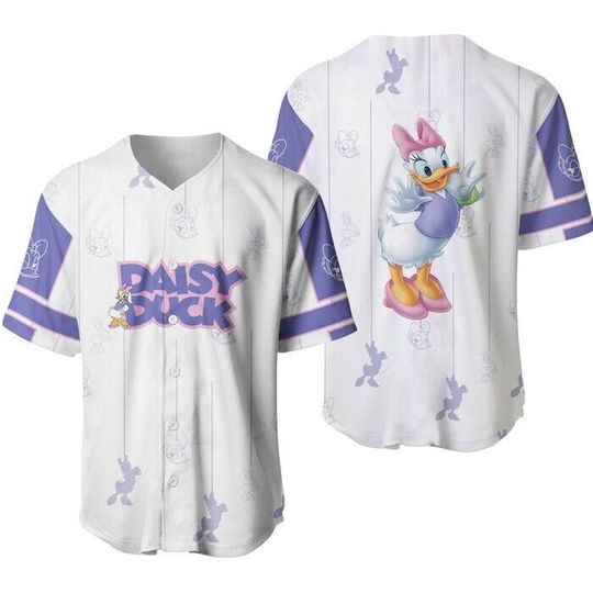 Pretty Daisy Duck White Purple Stripes Patterns Cartoon Baseball Jersey Shirt