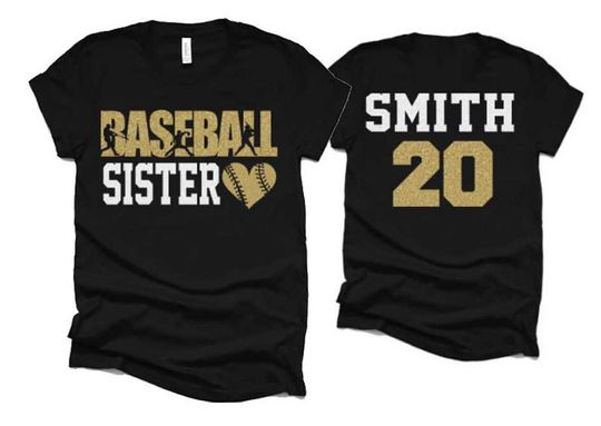 Glitter Baseball Custom Name Number Double Sided T-Shirt