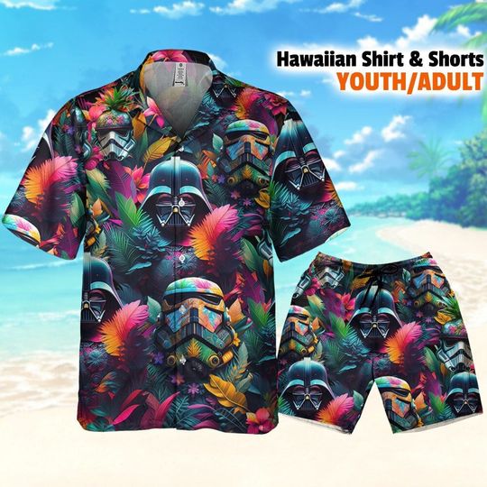 Star Wars Colorful Tropical Darth Vader Stormtrooper Hawaii Shirt and Shorts