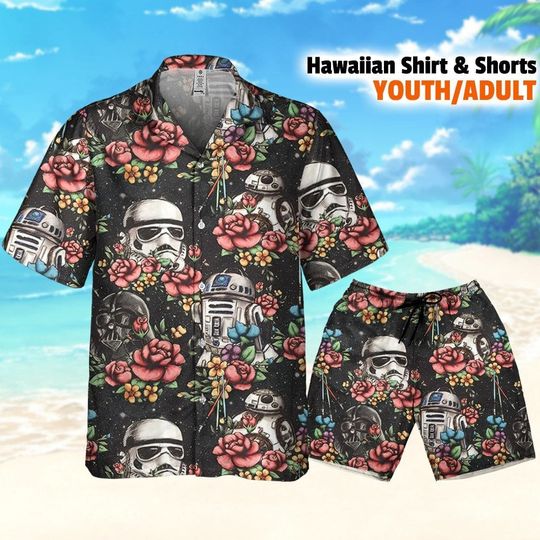 Star Wars Darth Vader Stormtrooper BB-8 Flower Pattern Hawaiian Shirt and Shorts