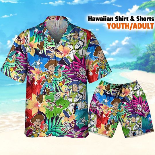 Disney Toy Story Woody Buzz Lightyear Forky Summer Tropical Awesome Hawaii Shirt, Disney Summer Hawaii Aloha Shirt, Hawaiian Button Shirt