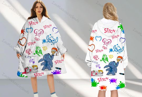 Stitch Hoodie Blanket, Lilo & Stitch Hoodie Blanket, Cartoon Hoodie Blanket