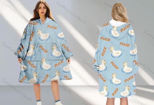 Cute Duck Hoodie Blanket, Cute Duck Cartoon Winter Hoodie Blanket