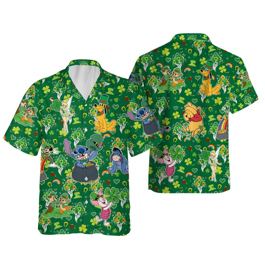 Stitch And Friends Happy Saint Patrick's Day Lucky Vibes Hawaiian Shirt