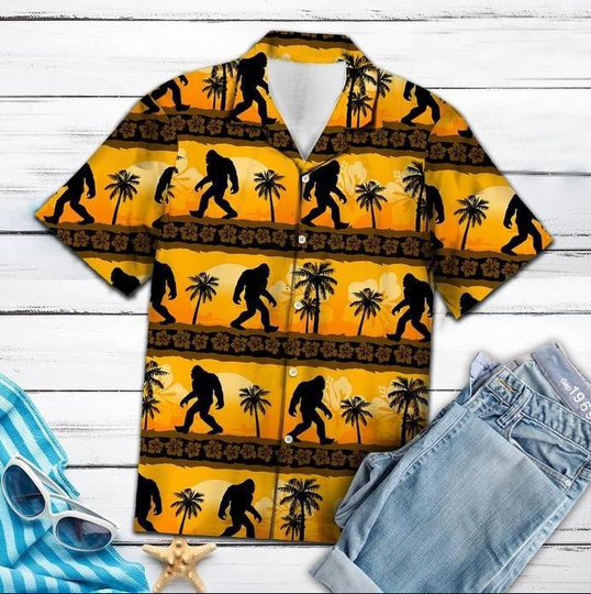 Bigfoot Tropical Frangipani Aloha Hawaiian Shirt