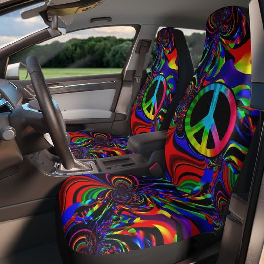Rainbow Peace Sign Car Seat Covers ,Hippie Car Decor ,Boho Seat Covers