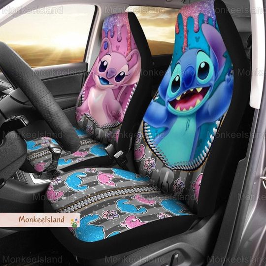 Stitch Angel Couple Seat Covers, Stitch Couple Seat Covers, Disney Couple Auto Seat Covers