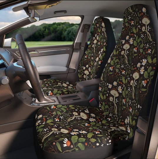 Floral Boho 3D Print Car Seat Cover, Mushroom Art Inspired Seat Cover