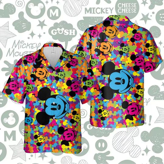 Funny Mickey Mouse Disney Cartoon Themed Colorful Aloha Hawaiian Shirt