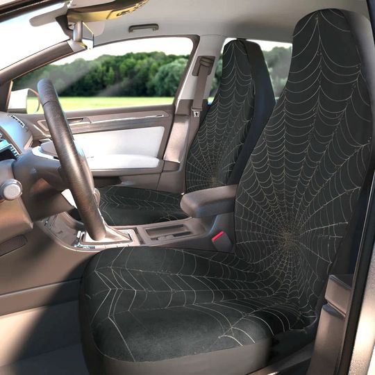 Black Spider Web Car Seat Protector, Spooky Goth Seat Cover