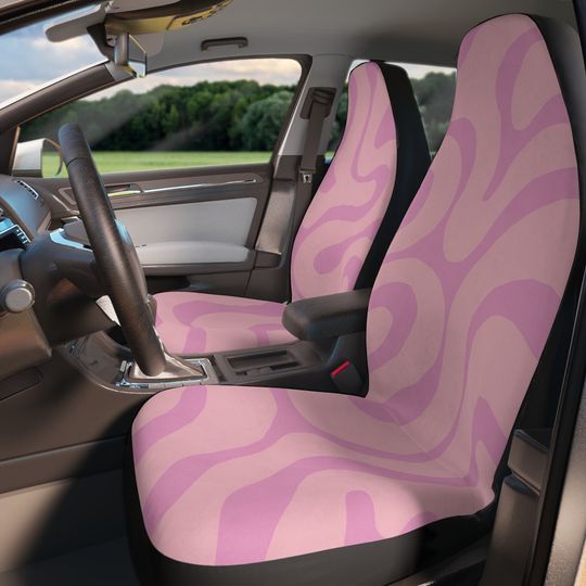 Two Tone Pink Wave, Groovy Retro Boho, Car Seat Protecto