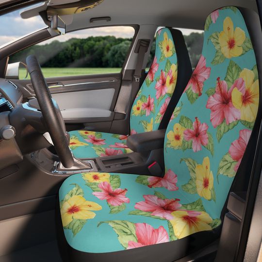 Hibiscus Floral Car Seat Protector, Flower Pattern Seat Cover