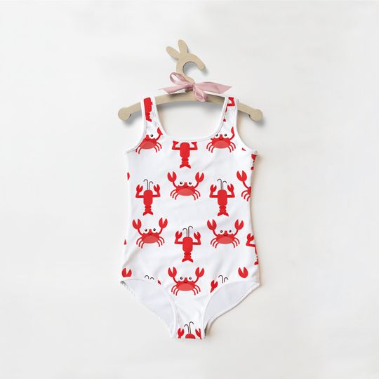 Girls Red Crab With Lobsters Swimsuit
