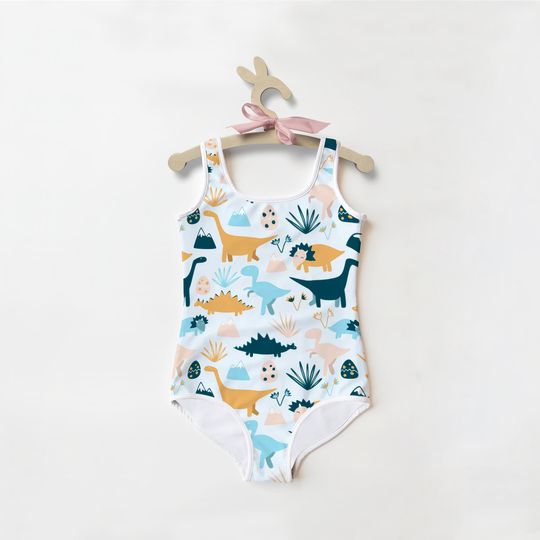Girls Dinosaur Swimsuit | Toddler Bathing Suit | Cute | Quick Drying | T-Rex