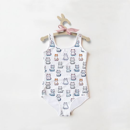 Girls Cat Pattern Swimsuit | Toddler Bathing Suit | Cute