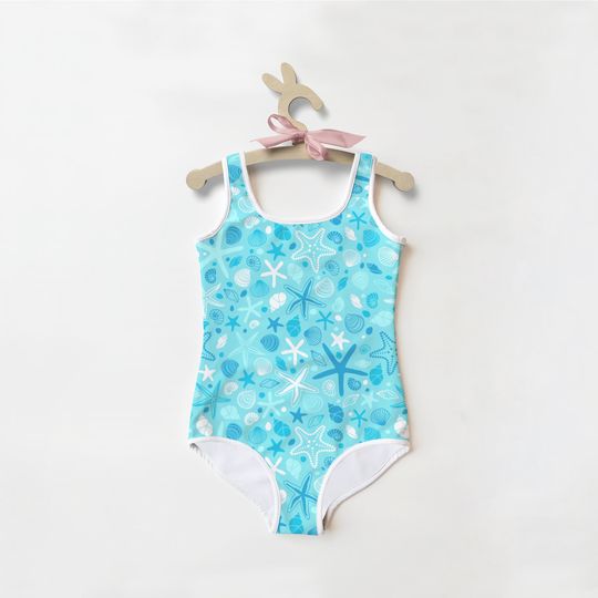 Girls Starfish and Shells Swimsuit Toddler Bathing Suit | Cute