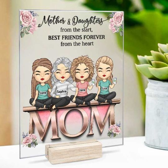 Mother Daughters Best Friends Forever Custom Personalized Acrylic Plaque With Stand