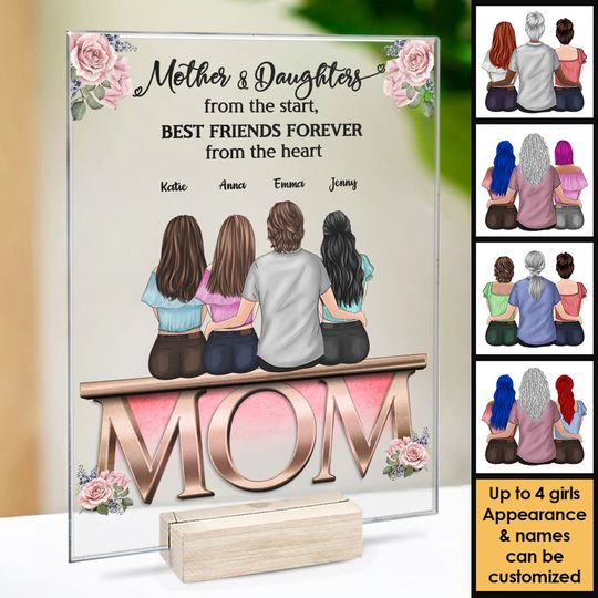 Mother And Daughter Best Friends Forever From The Heart Personalized Mom Acrylic Plaque With Stand