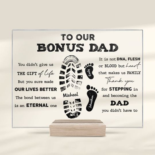 Thank You For Stepping In And Becoming Our Dad Personalized Acrylic Plaque With Stand