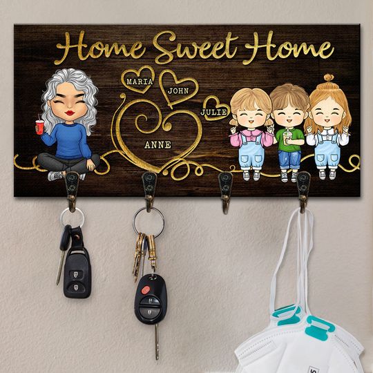 Home Sweet Home Single Parent With Kids & Pets - Personalized Custom Key Hanger, Key Holder