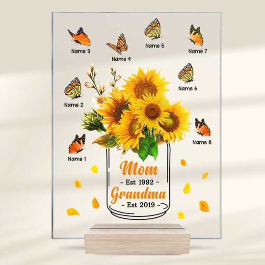 Sunflower Grandma Mom Loves Butterfly Kids Grandma Personalized Acrylic Plaque With Stand