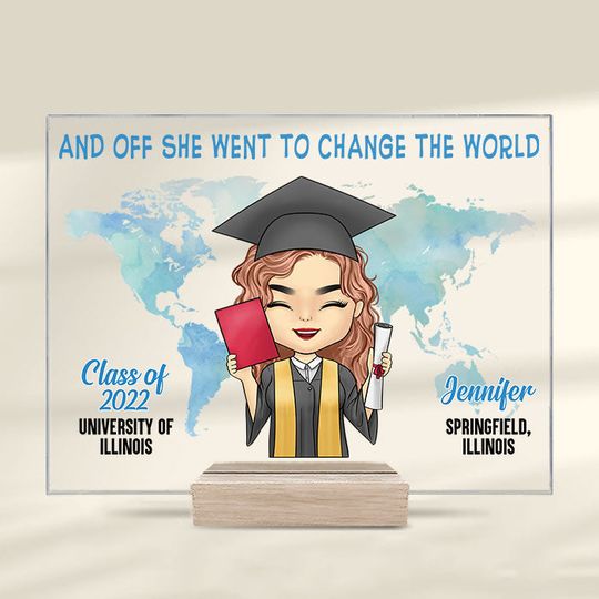 And Off She Went To Change The World Family Custom Personalized Acrylic Plaque With Stand