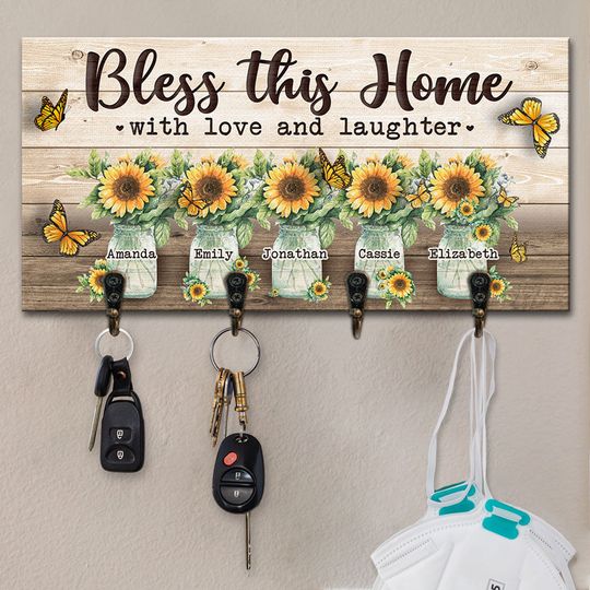 Bless This Home With Love And Laughter - Personalized Key Hanger, Key Holder