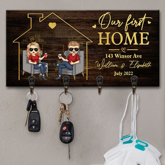 We Are Enjoying Life In Our First Home - Personalized Key Hanger, Key Holder